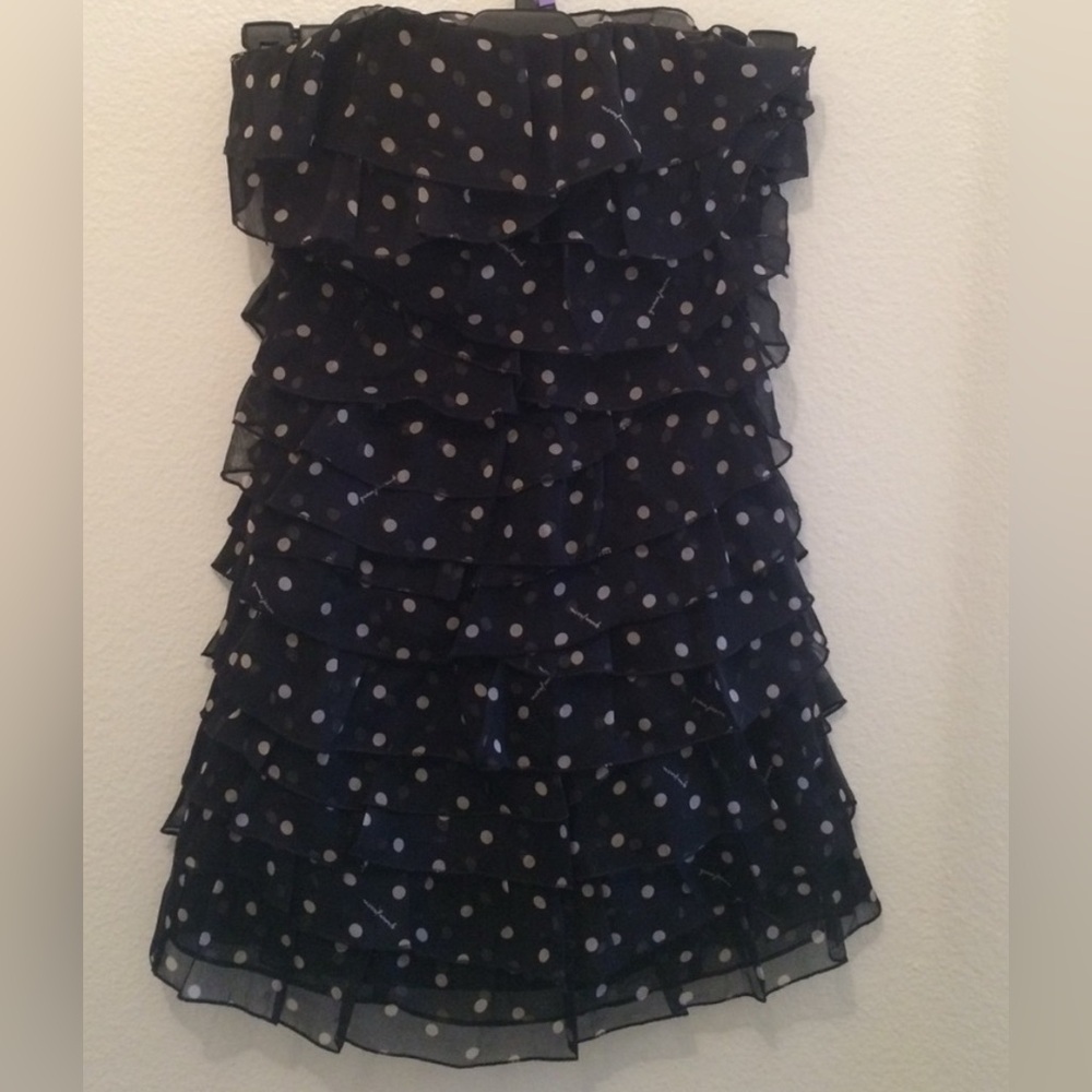 Vintage Guess polka dot strapless ruffled mini dress